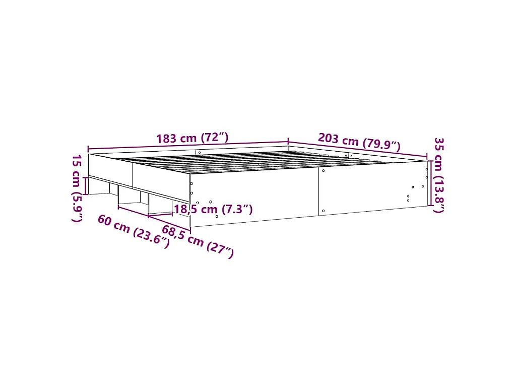 Cadre de lit sans matelas blanc 180x200 cm bois d'ingénierie
