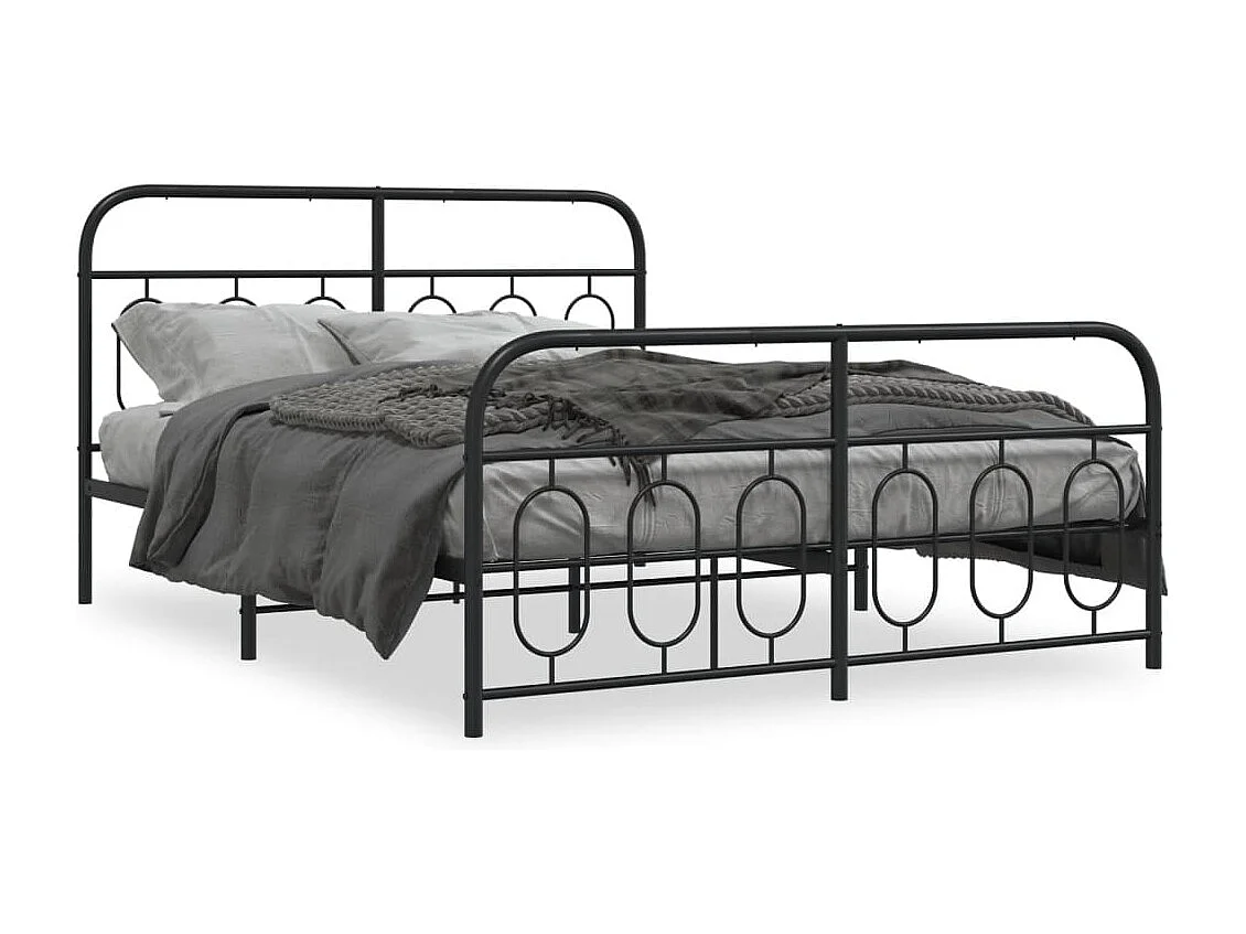 Cadre de lit métal sans matelas avec pied de lit noir 140x190cm
