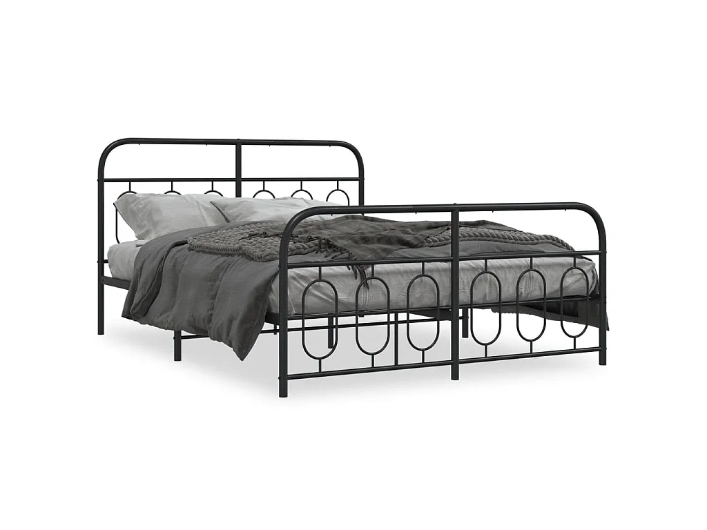 Cadre de lit métal sans matelas avec pied de lit noir 140x190cm