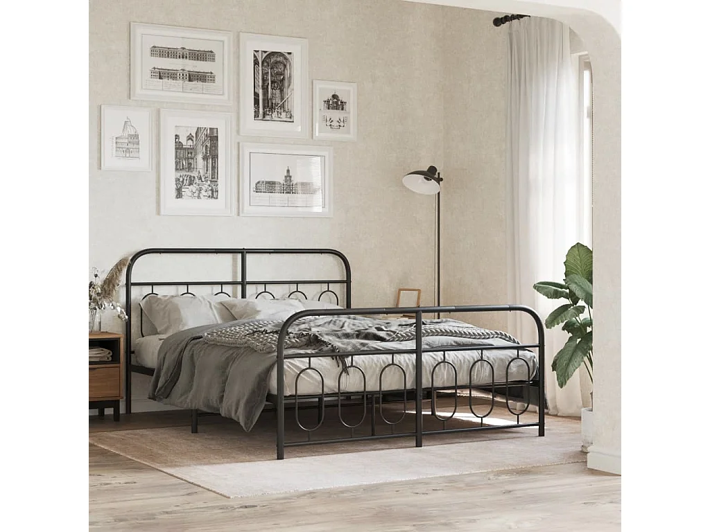 Cadre de lit métal sans matelas avec pied de lit noir 140x190cm