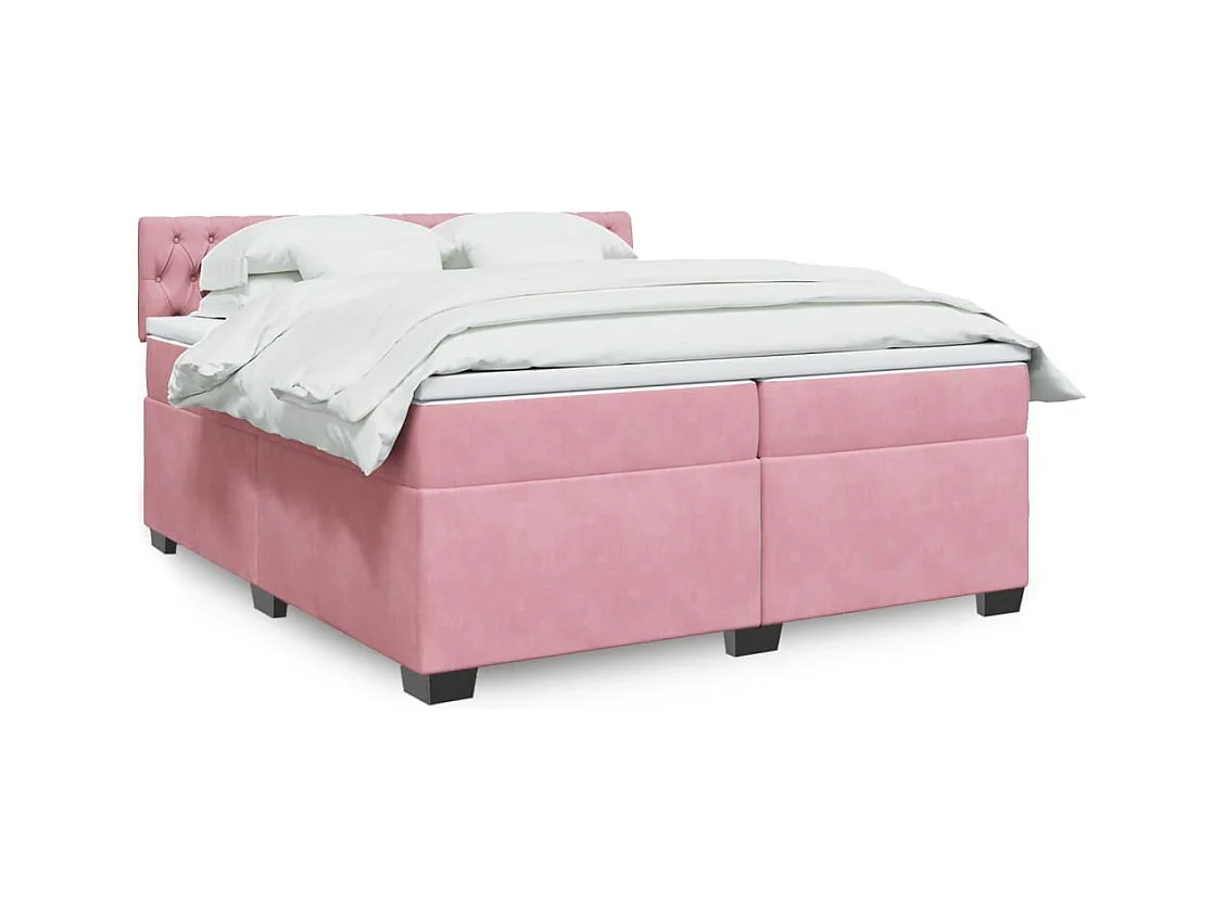 Giroletto a Molle con Materasso Rosa 200x200 cm in Velluto