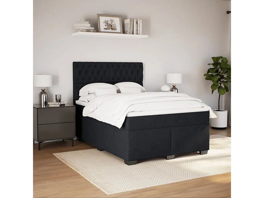 Sommier à lattes de lit avec matelas Noir 140x190 cm Velours