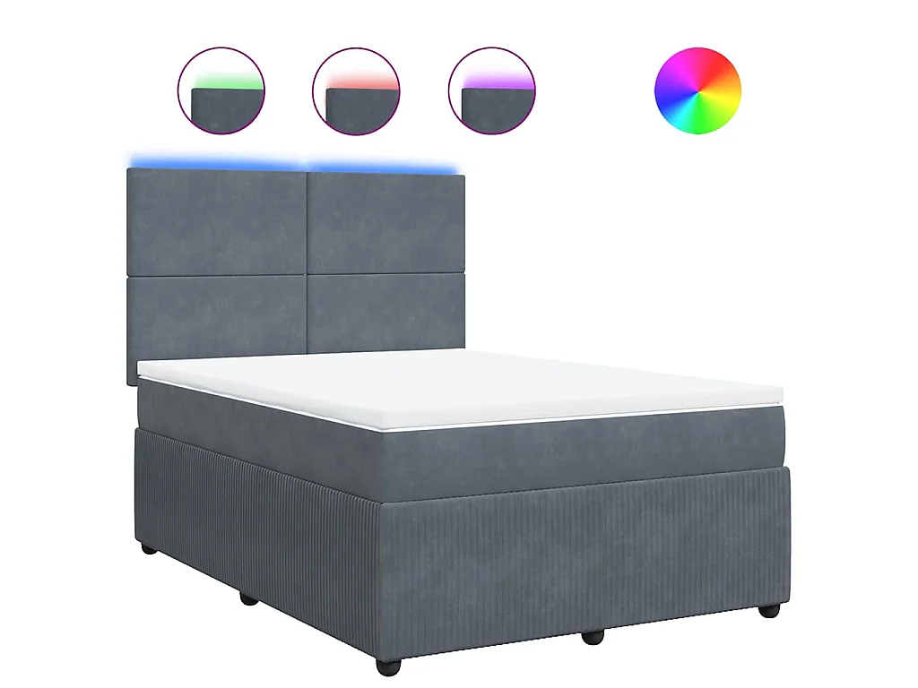 Cama box spring con colchón terciopelo gris oscuro 140x190 cm
