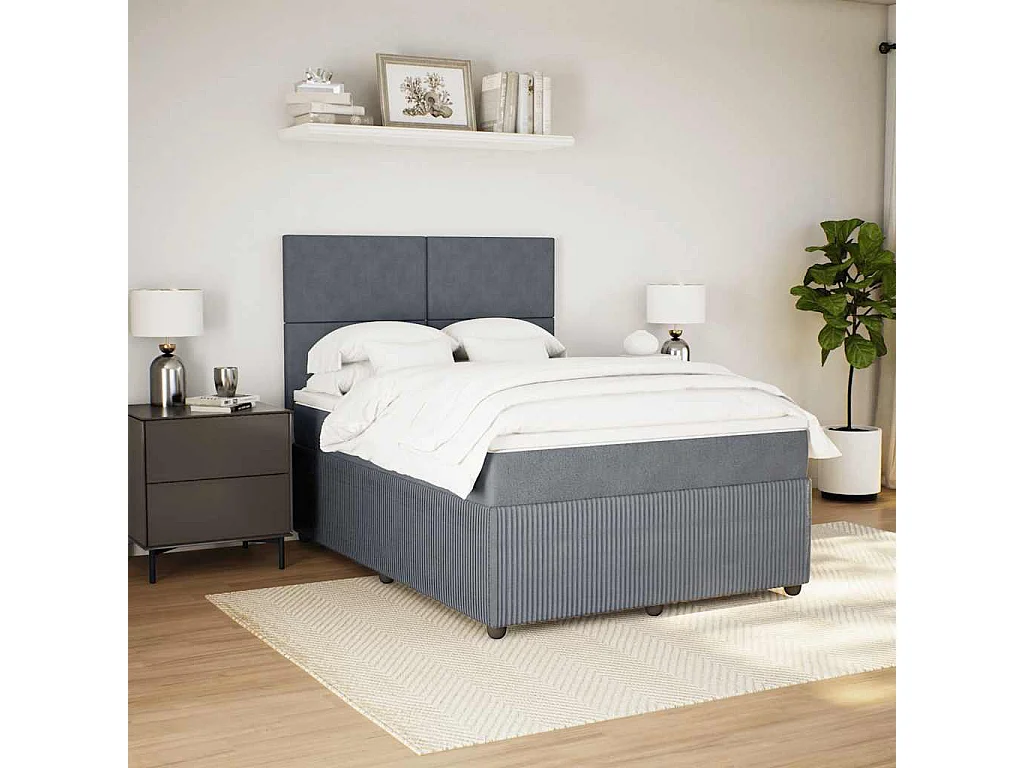 Cama box spring con colchón terciopelo gris oscuro 140x190 cm
