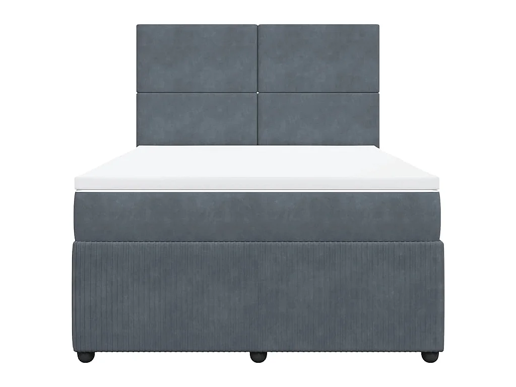 Cama box spring con colchón terciopelo gris oscuro 140x190 cm