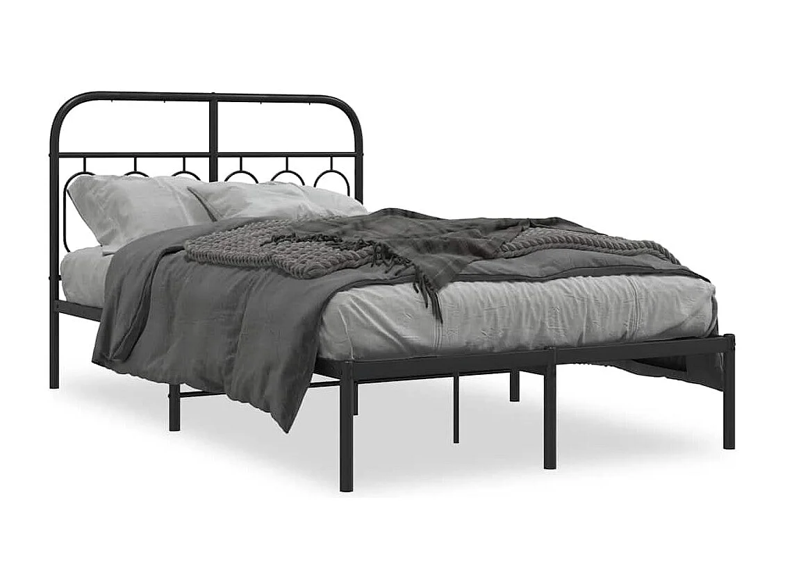 Cadre de lit métal sans matelas avec tête de lit noir 120x200cm