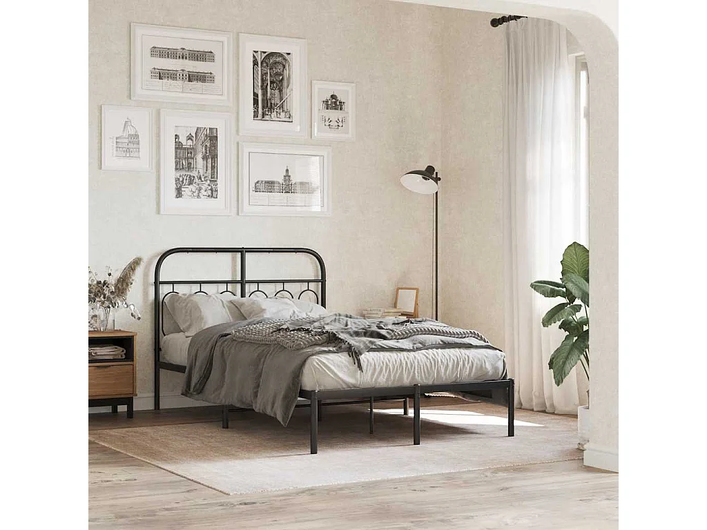 Cadre de lit métal sans matelas avec tête de lit noir 120x200cm