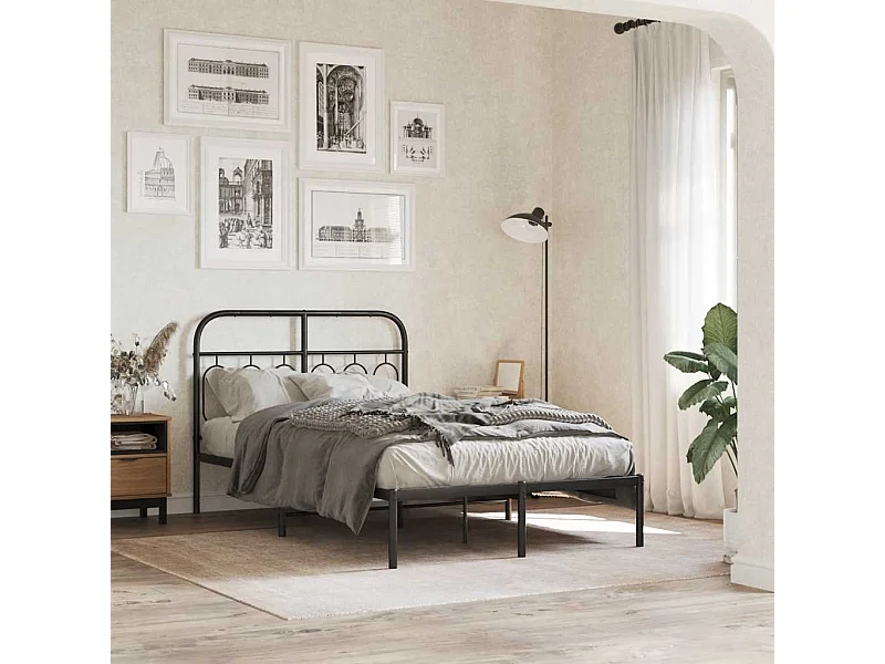 Giroletto con Testiera in Metallo Nero 120x200 cm