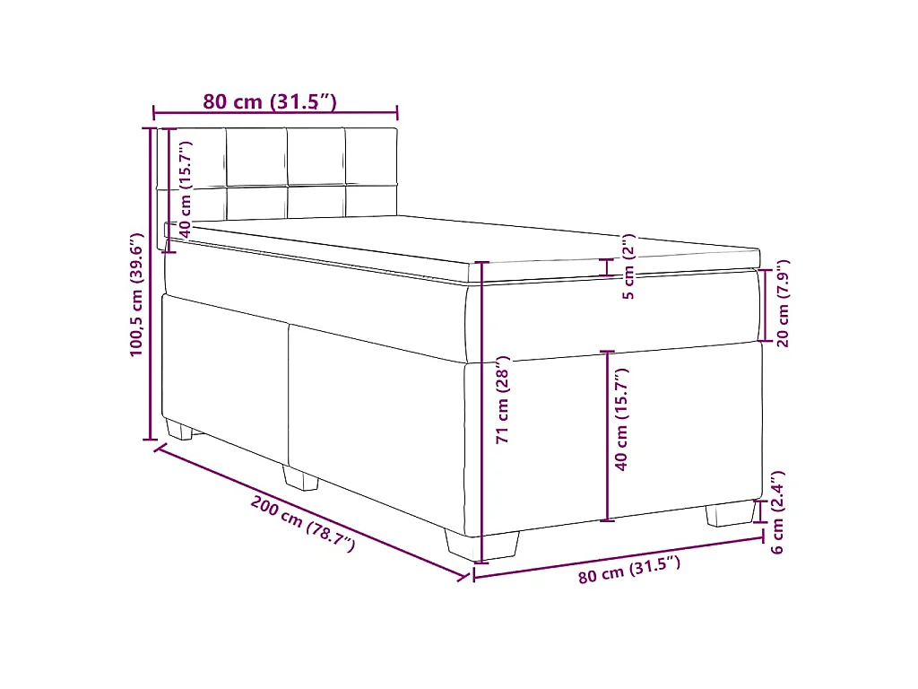 Cama boxspring com colchão 80x200 cm veludo azul