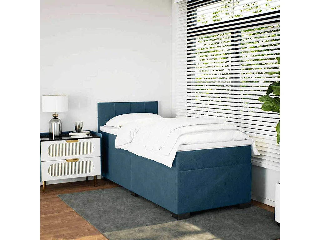 Cama boxspring com colchão 80x200 cm veludo azul