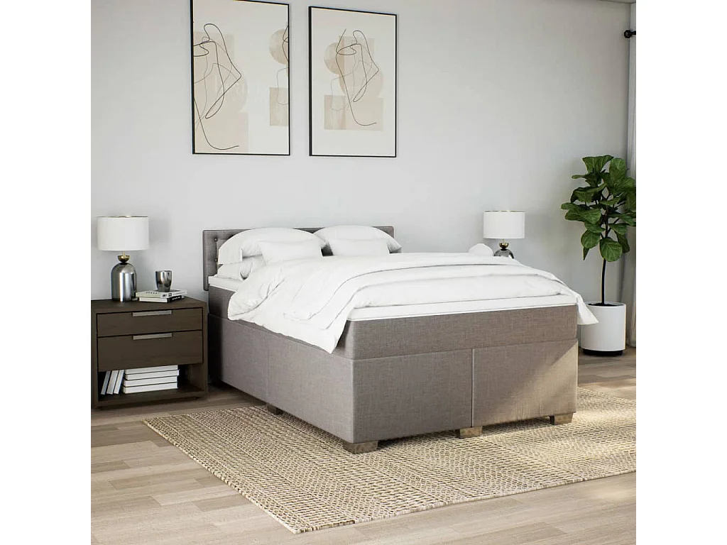 Sommier à lattes de lit avec matelas Taupe 160x200 cm Tissu