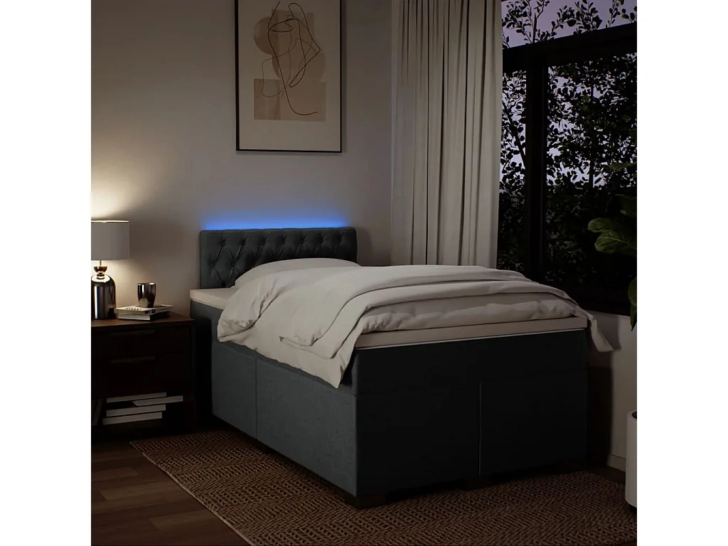 Cama box spring con colchón tela gris oscuro 120x190 cm