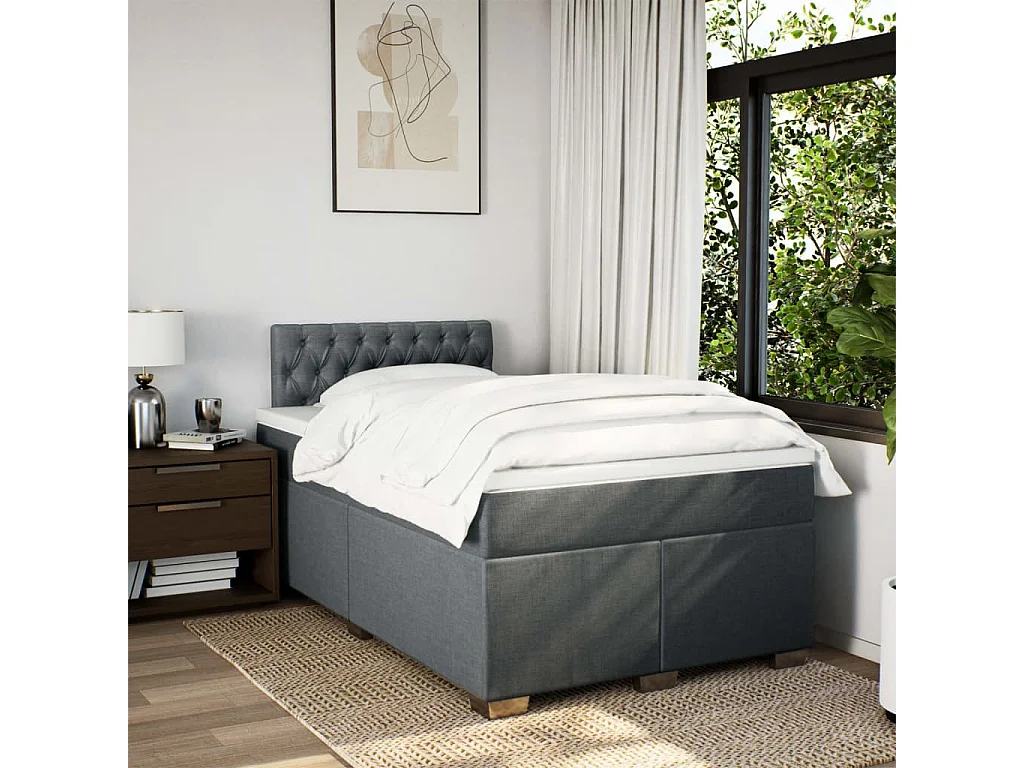 Cama box spring con colchón tela gris oscuro 120x190 cm