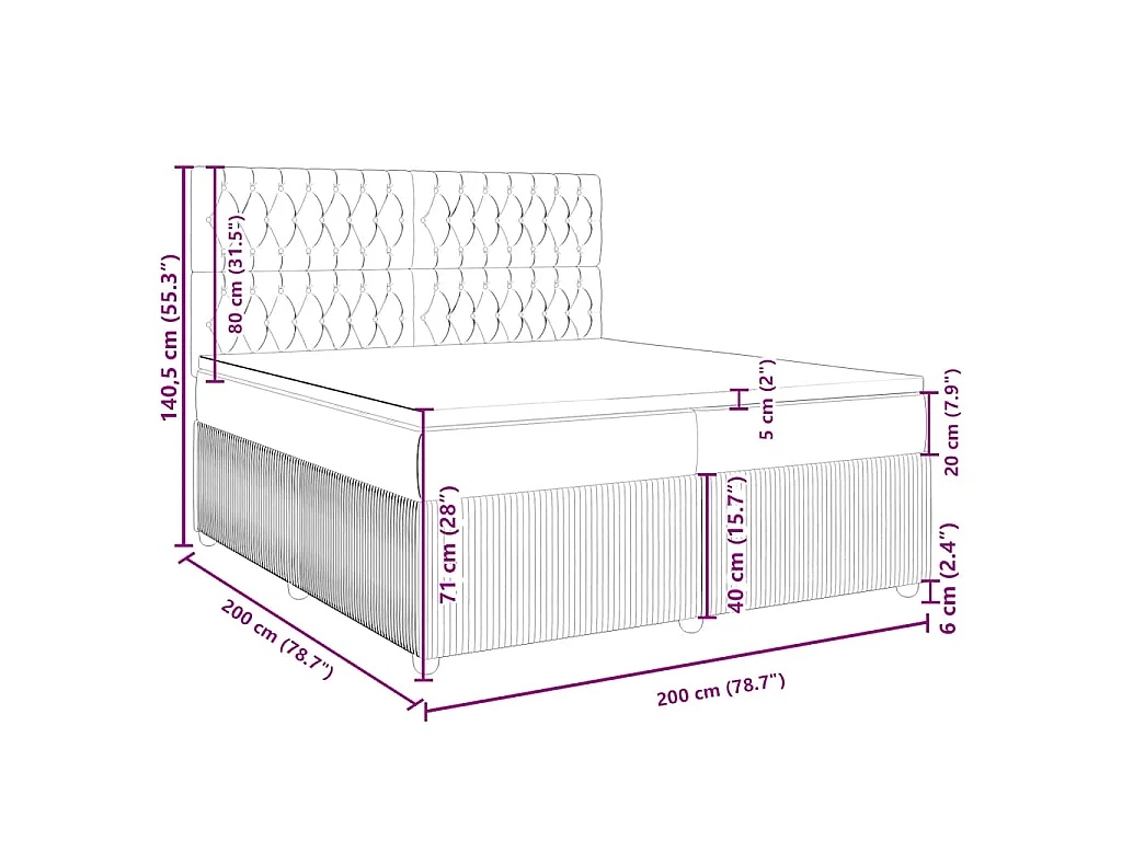 Cama box spring con colchón terciopelo rosa 200x200 cm