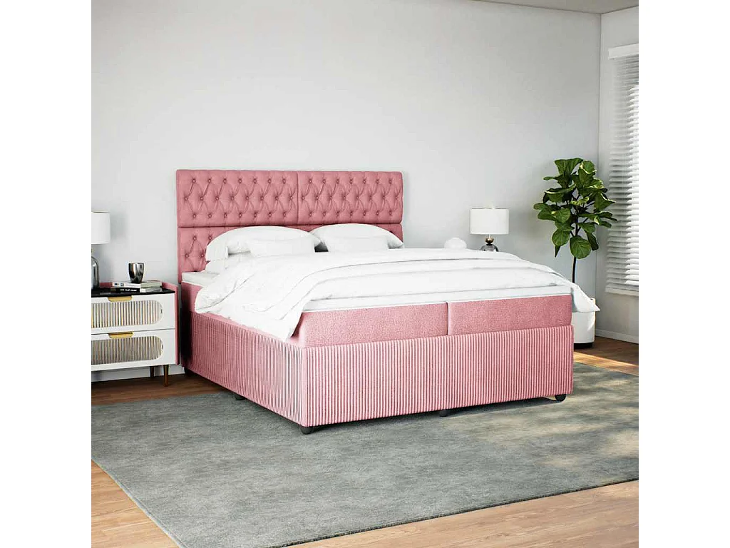 Cama box spring con colchón terciopelo rosa 200x200 cm