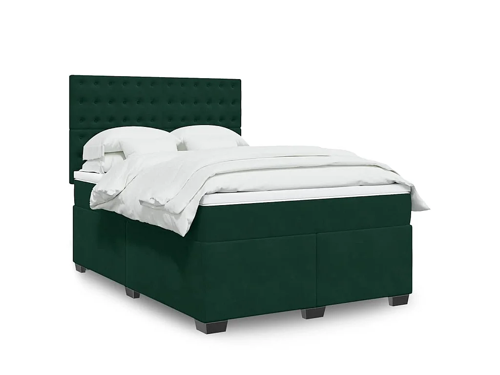 Cama com molas/colchão 160x200 cm veludo verde-escuro