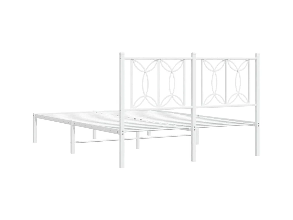 Cadre de lit métal sans matelas et tête de lit blanc 135x190 cm
