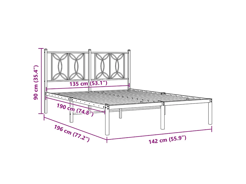 Estructura cama sin colchón con cabecero metal blanco 135x190cm