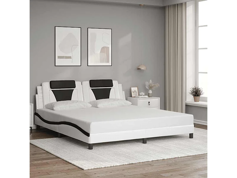 Estructura de cama Viana sin colchón cuero sintético blanco y negro