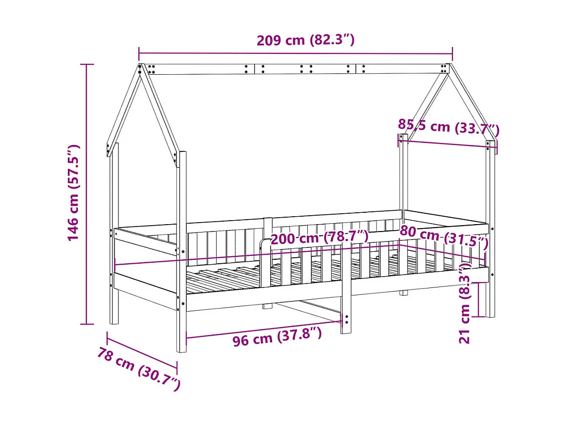 Kinderbett Hausbett Weiß 80x200 cm Massivholz Kiefer