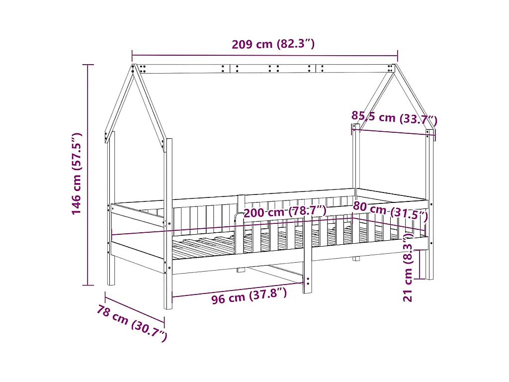 Cadre de lit d'enfants forme de maison sans matelas pin