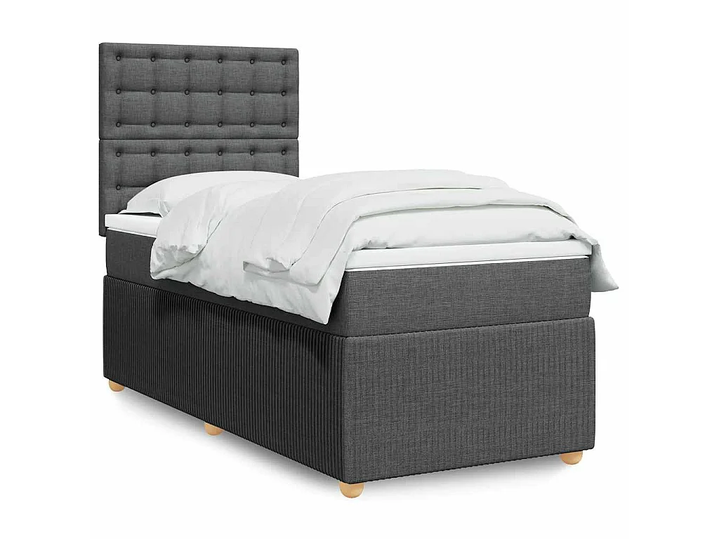 Sommier à lattes de lit et matelas Gris foncé 90x190 cm Tissu