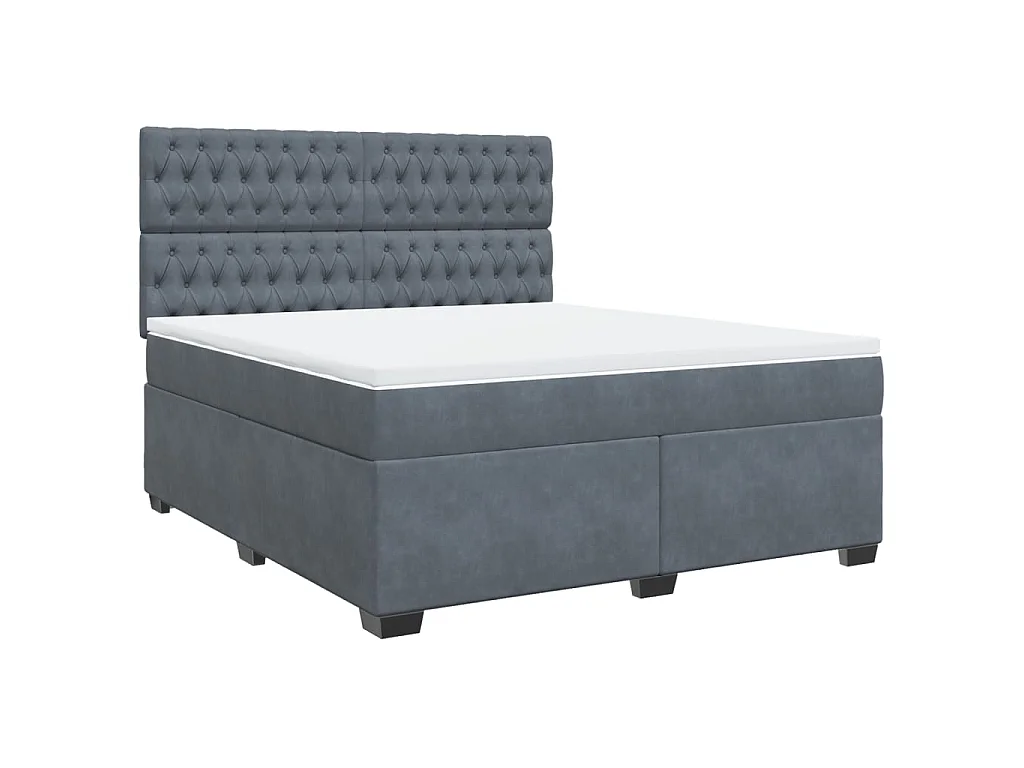 Cama box spring con colchón terciopelo gris oscuro 180x200 cm