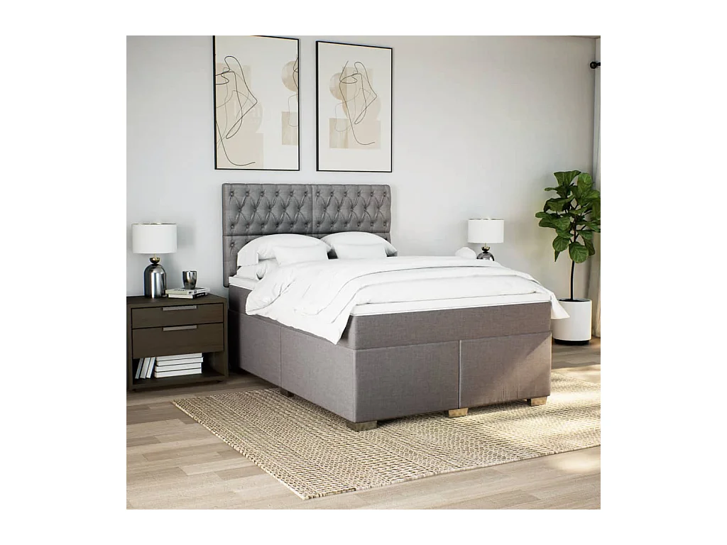 Sommier à lattes de lit avec matelas Taupe 140x190 cm Tissu
