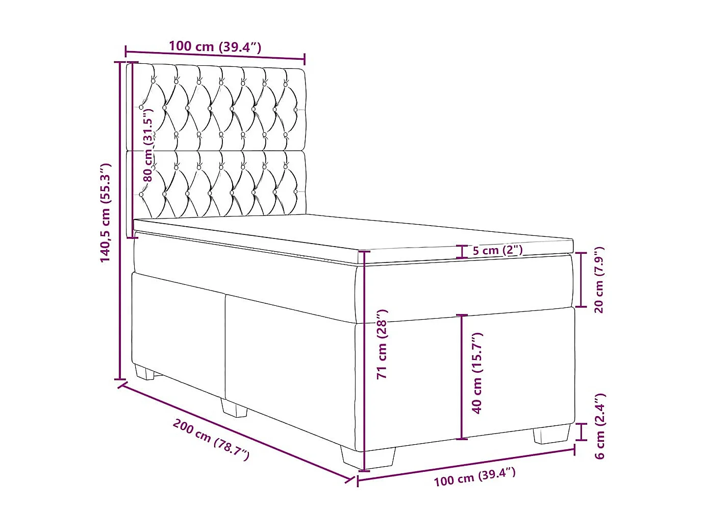 Boxspringbett mit Matratze Rosa 100x200 cm Samt