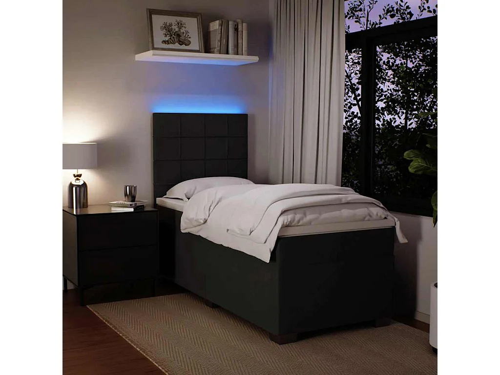 Cama box spring con colchón terciopelo negro 80x200 cm