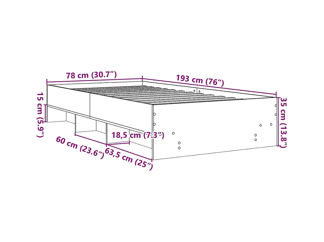 Bedframe bewerkt hout grijs sonoma eikenkleurig 75x190 cm