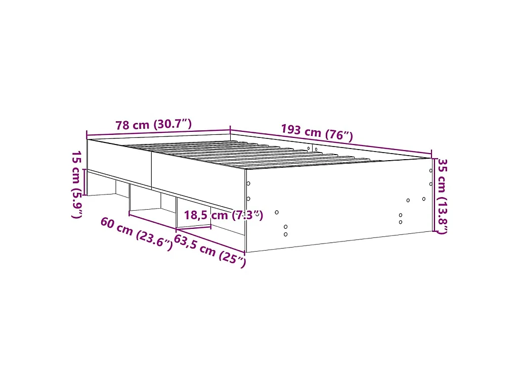 Bedframe bewerkt hout grijs sonoma eikenkleurig 75x190 cm