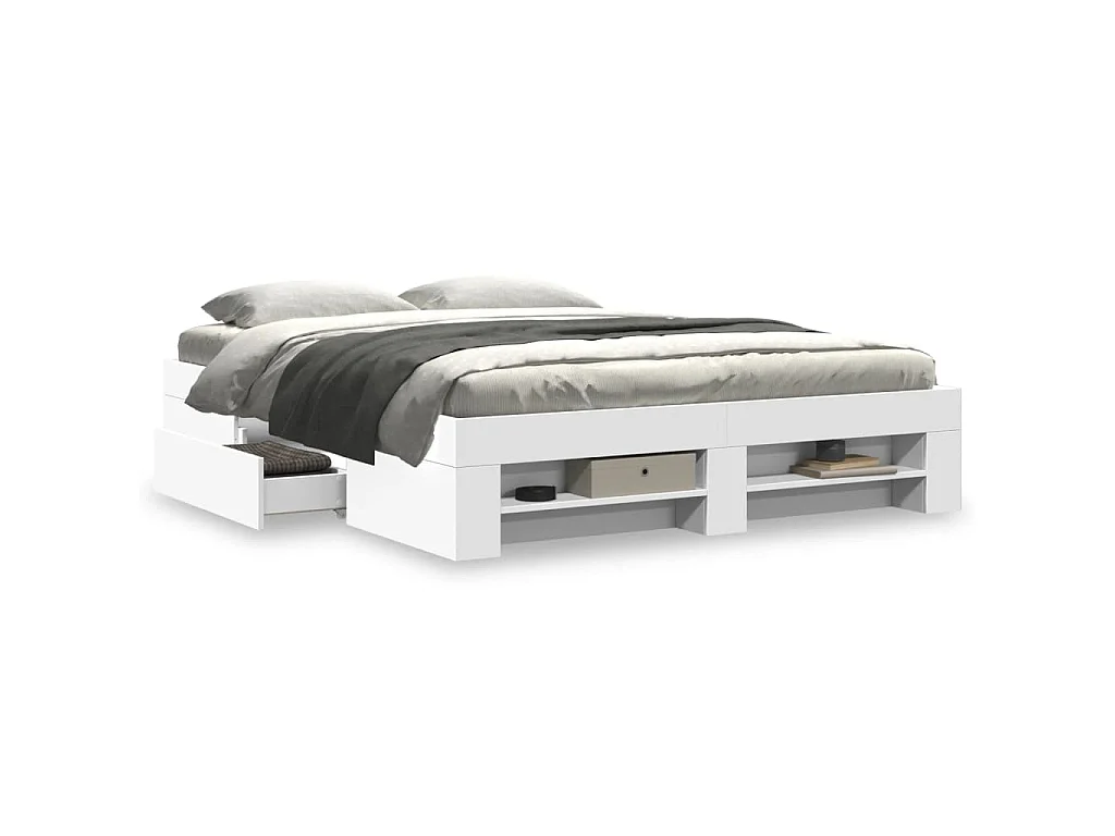 Cadre de lit sans matelas blanc 150x200 cm bois d'ingénierie