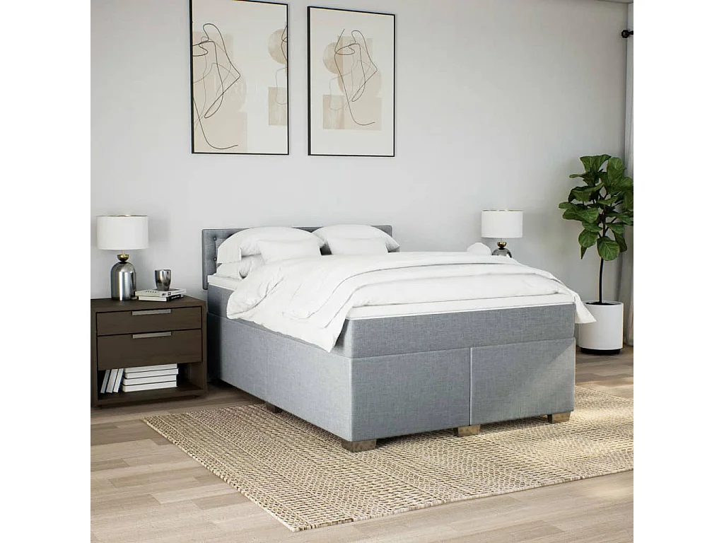 Sommier à lattes de lit avec matelas Gris clair 140x190cm Tissu