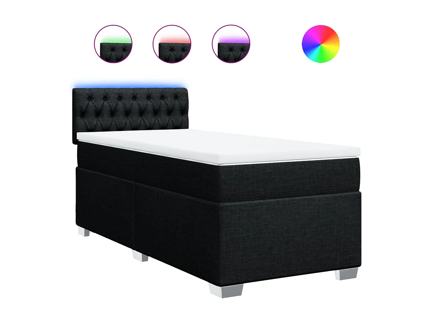 Cama box spring con colchón tela negro 100x200 cm
