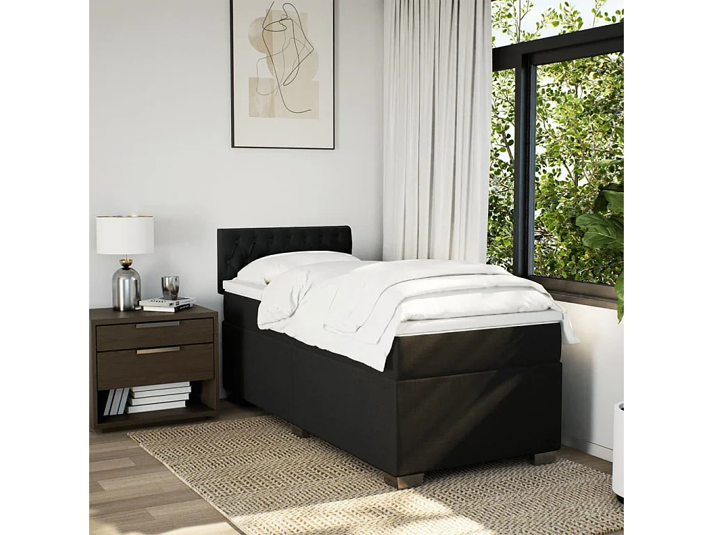 Cama box spring con colchón tela negro 100x200 cm