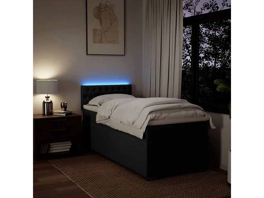 Cama box spring con colchón tela negro 100x200 cm