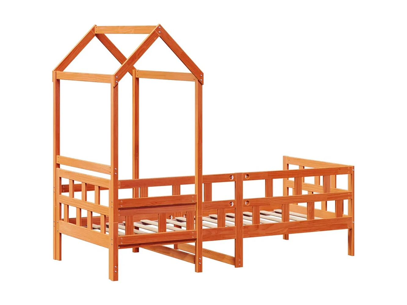 Kinderbed met huisje massief grenenhout wasbruin 90x200 cm