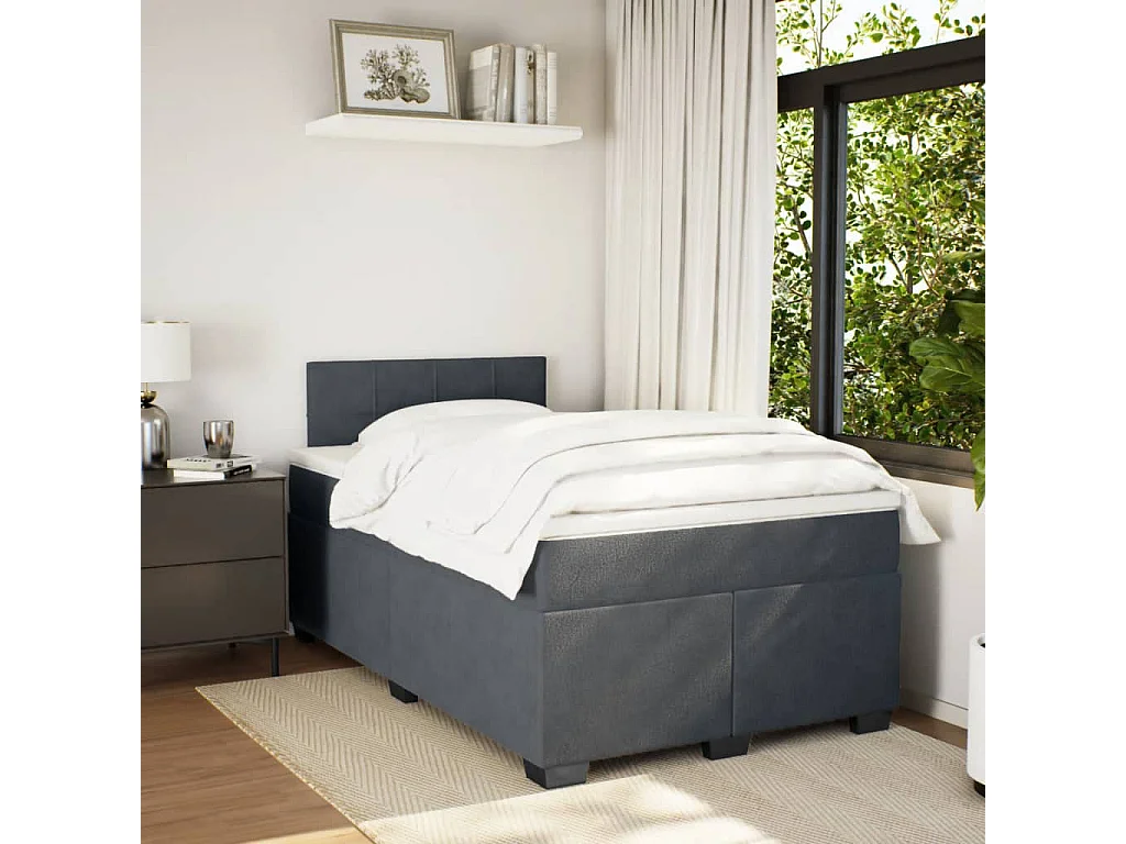 Cama box spring con colchón terciopelo gris oscuro 120x200 cm