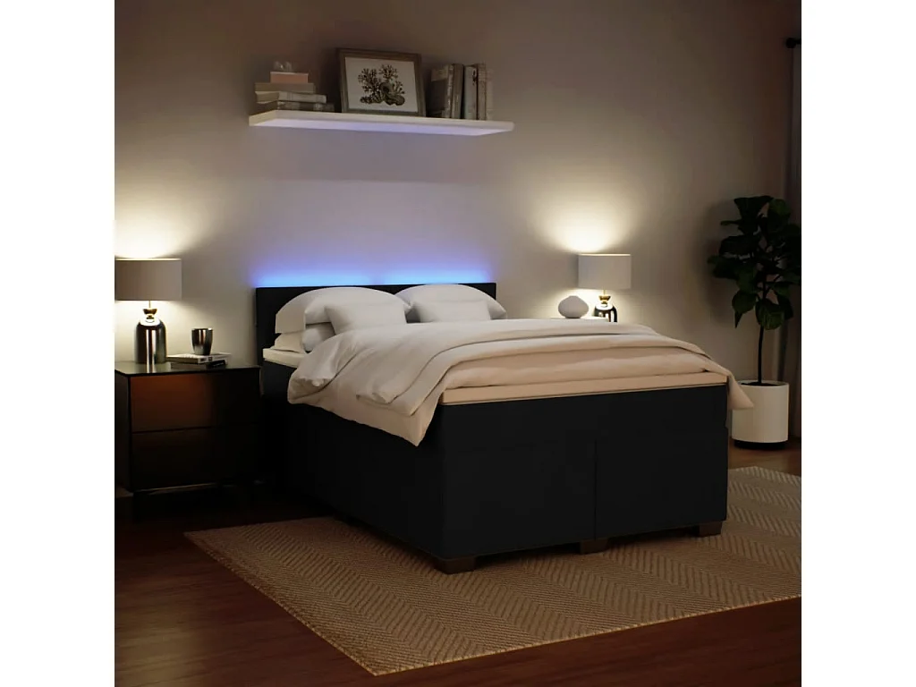 Cama box spring con colchón terciopelo negro 140x200 cm