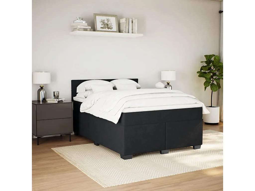 Cama box spring con colchón terciopelo negro 140x200 cm