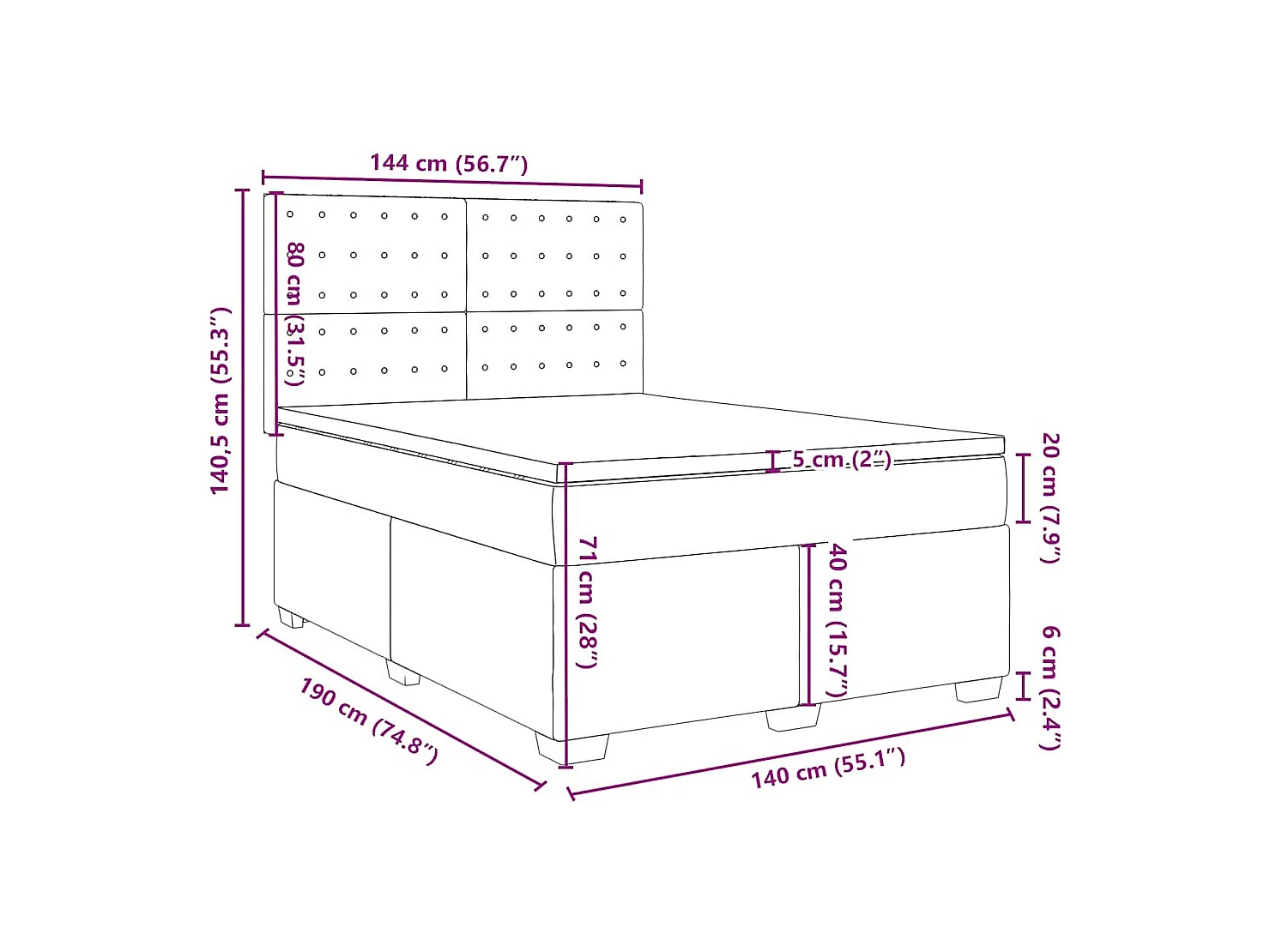 Cama com molas/colchão 140x190 cm tecido azul