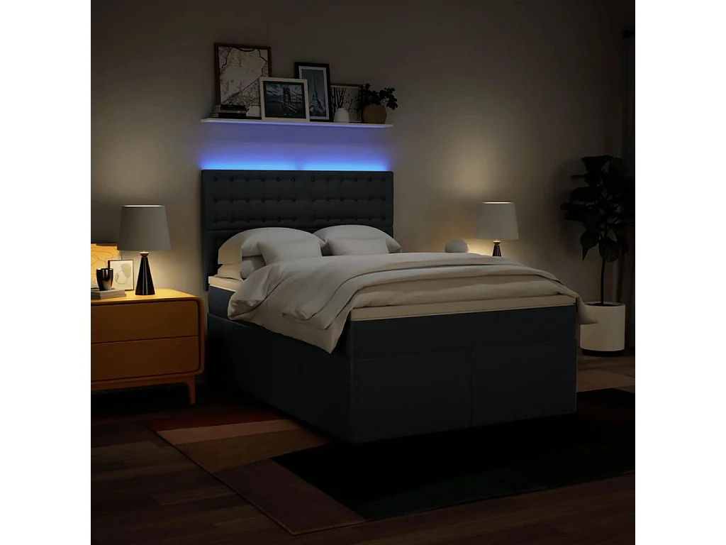 Cama com molas/colchão 140x190 cm tecido azul