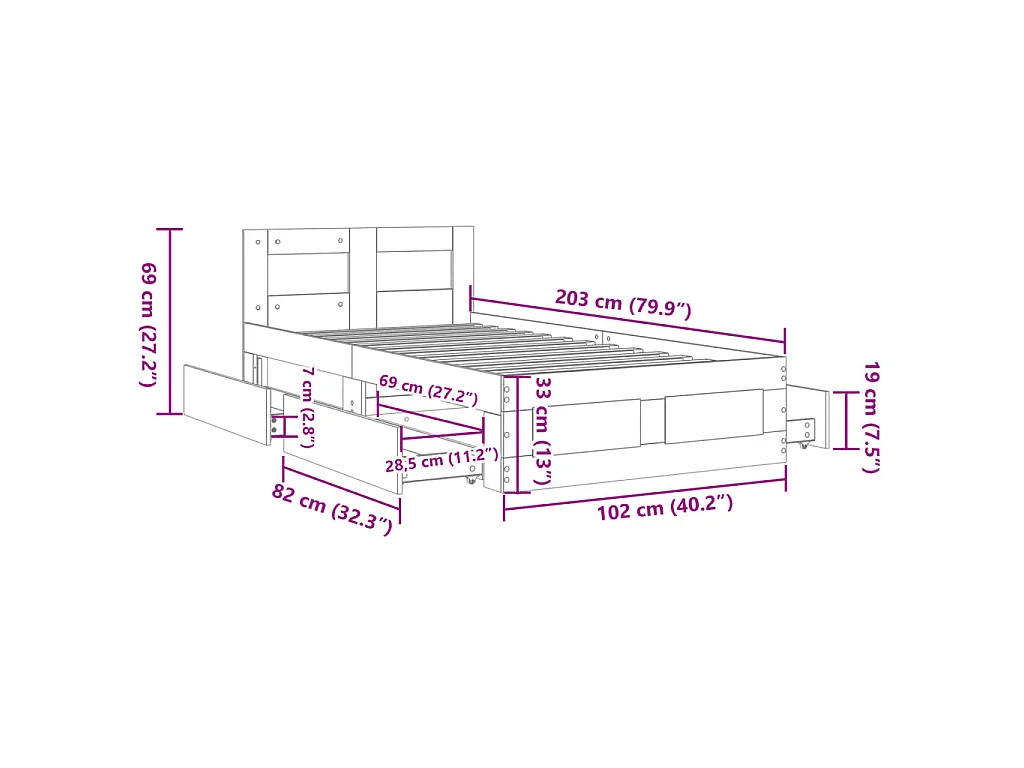 Bettgestell mit Kopfteil Sonoma-Eiche 100x200 cm Holzwerkstoff