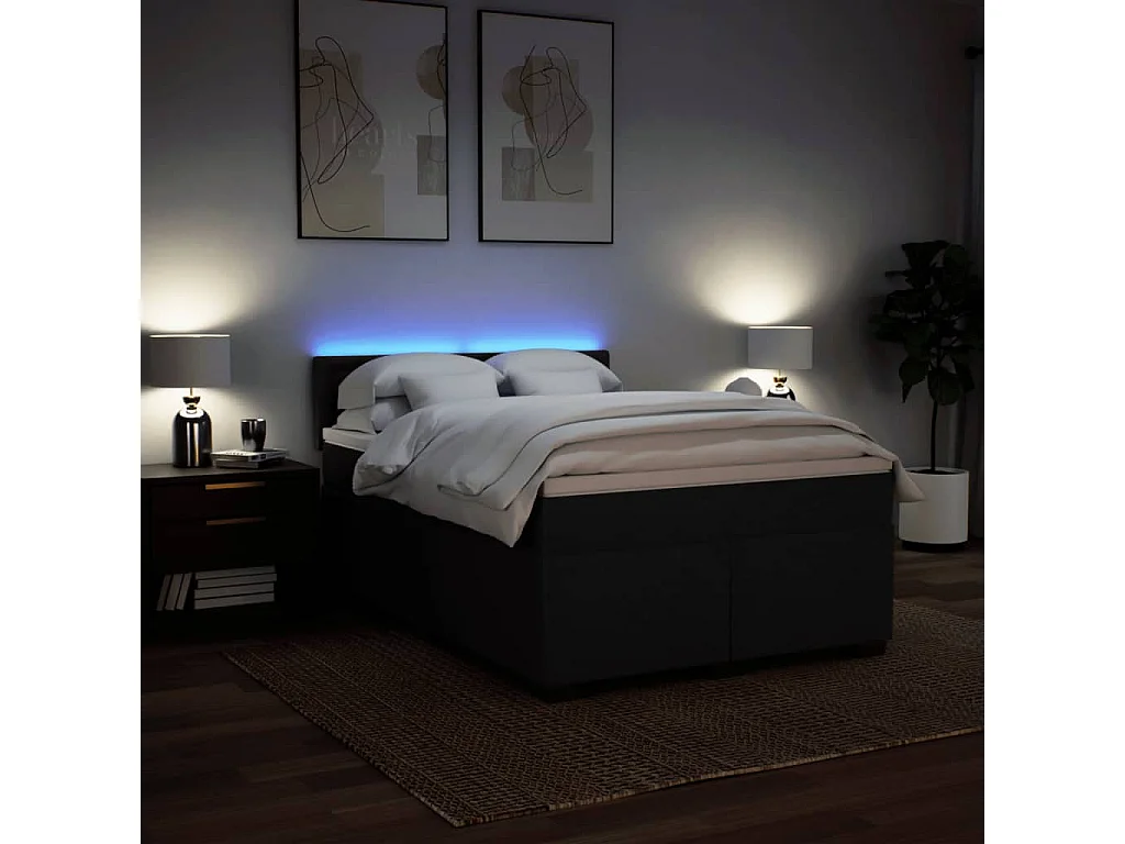 Cama box spring con colchón tela negro 160x200 cm