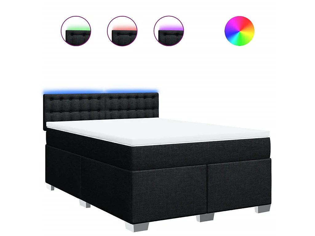 Cama box spring con colchón tela negro 160x200 cm