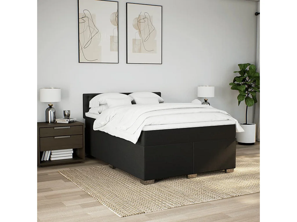 Cama box spring con colchón tela negro 160x200 cm