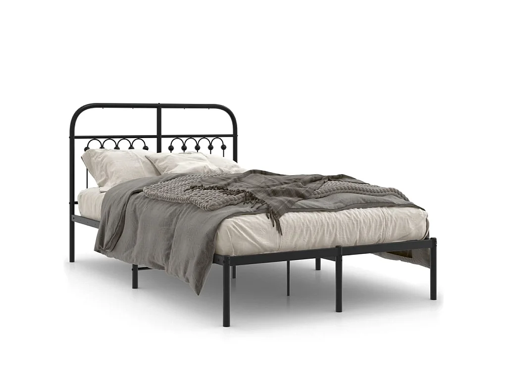 Cadre de lit métal sans matelas avec tête de lit noir 120x190cm