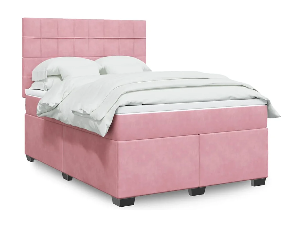 Boxspring met matras fluweel roze 160x200 cm