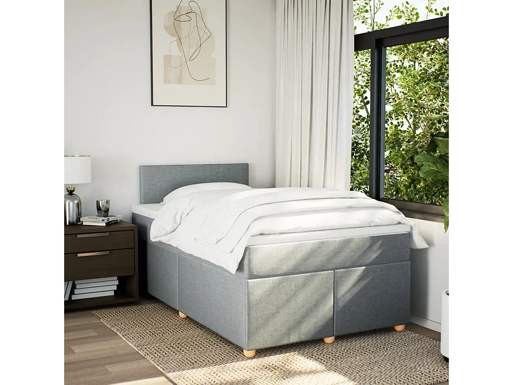 Cama box spring con colchón tela gris claro 120x200 cm